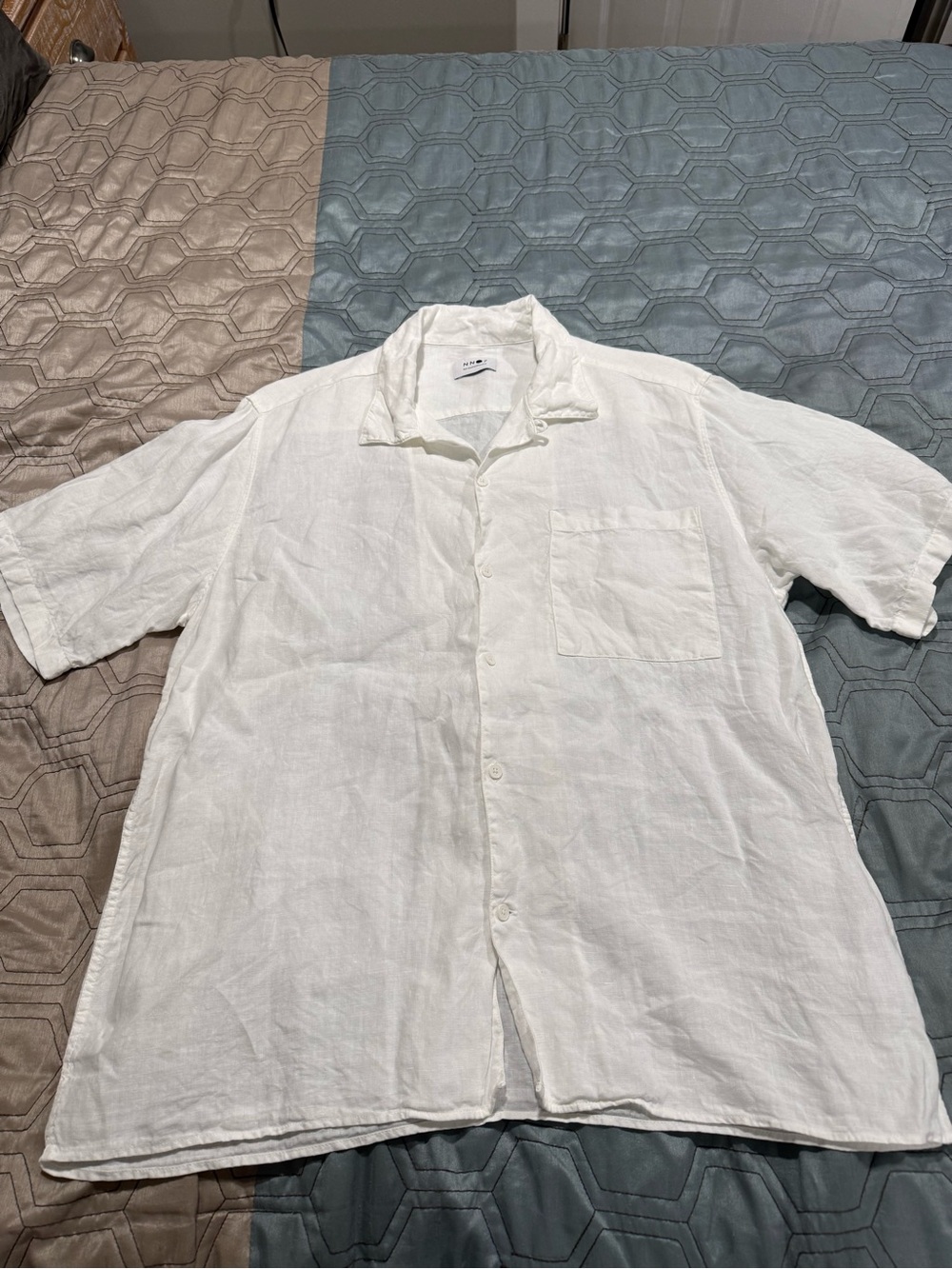 NN07 No Nationality Julio SS 5706 100% Linen Shirt Mens XL White